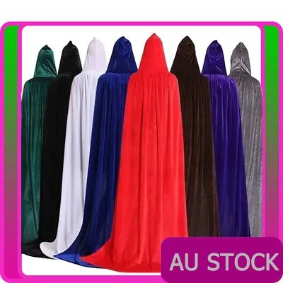 Adult Hooded Velvet Cape Cloak Robe School Witch Vampire Halloween Costume  • $14.97