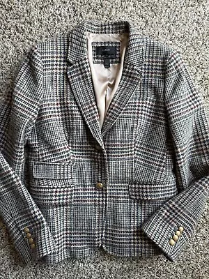 J. Crew Women's Schoolboy Blazer Houndstooth Felt Collar Style B0664 Size 8 • $79.99