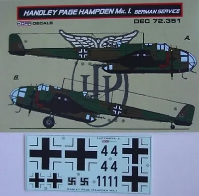 Handley Page Hampden Mk.I - Luftwaffe - DECALS SET DEC72351 KORA MODELS 1:72 • £10.89