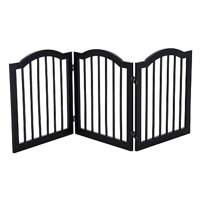 PawHut Dog Gate 3 Wood Panel Freestanding Pet Fence Folding Safety Barrier Black • £40.99