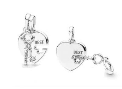 $42 • Buy New Genuine PANDORA 398130 SS Best Friends Heart & Key Pendant Charm