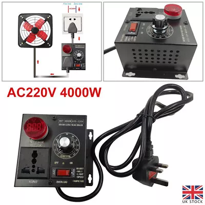 AC 220V 4000W Voltage Regulator Variable Speed Motor Fan Control Controller UK • £16.19
