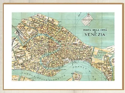 Vintage Art Poster Italy Italian Venice  Map Places Painting For Glass Frame 36  • £22.31