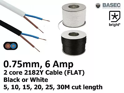 £3.77 • Buy 6 Amp 0.75mm Flat Cable Flex 2 Core 2192Y Black White Electrical Wire Light -
