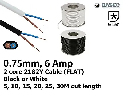 6 Amp 0.75mm Flat Cable Flex 2 Core 2192Y Black White Electrical Wire Light -- • £1.97