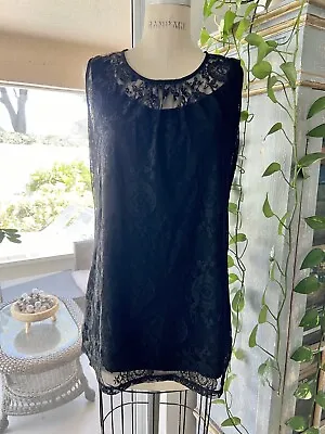 CABI Sleeveless Lined Black Lace Tank Top Tunic Women’s Size Large • $20