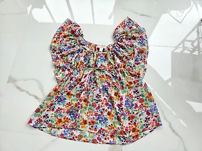 H&M Garden Collection Womens’ Multicolor Floral Blouse Tie Front Top US Size 8 • $6.99