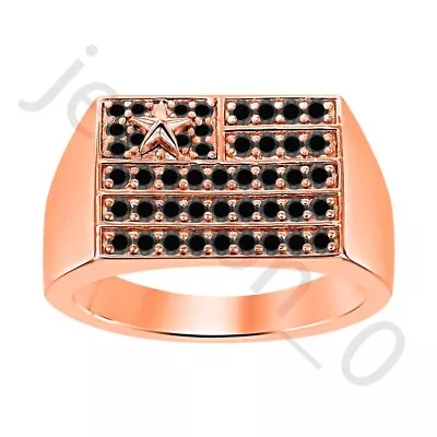 0.80 Ct Lab Created Black Spinel 14k Rose Gold Over Wedding Band Flag Men's Ring • $106.62