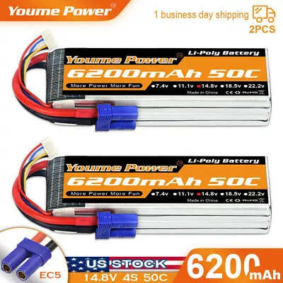 2pcs 14.8V 4S 6200mAh LiPO Battery EC5 For RC Truck Car Quad Helicopter Drone • $66.99