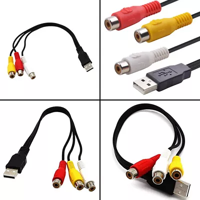 USB 2.0 A Male To 3 RCA Phono Male Video Audio Data AV TV Adapter Cord Cable DH • £3.95