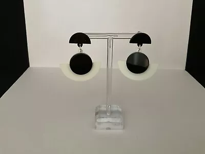 £5.50 • Buy Long Drop 60’s Mod Style White And Black Earrings