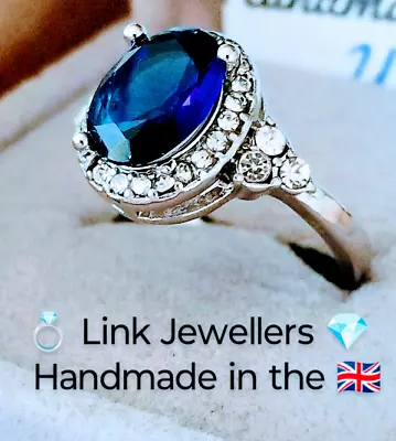 CRA: Woman 825 Silver Ring. Size U-V. Blue Oval 8mm Sapphire Beryl Simulated • £12.99