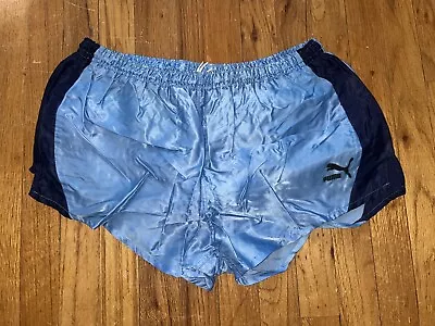 Puma Nylon Shorts 80’S Vintage D7 LARGE Running Sprinter Shiny Satin Retro VTG • $54.99