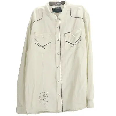 Marc Ecko Cut & Sew XL Mens Pearl Snap White Long Sleeve Cotton Shirt Label • $19.99