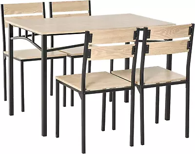 Rustic Industrial 5-Piece Dining Table Set Black Metal With 4 Chairs For Kitchen • $255.99