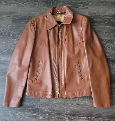 Leather Jacket Mens Brown Classic Sears Brand From The 70s Size 40 • $49.99