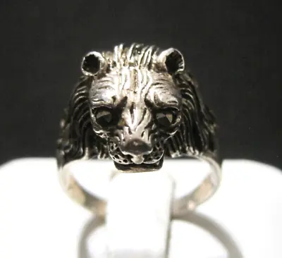 Vintage Sterling Silver Marcasite Lion Head Ring Size 7 • $34.99