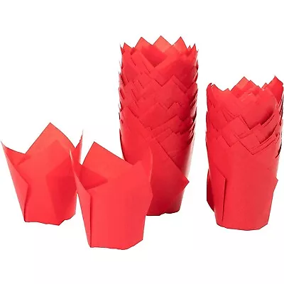 100 Tulip Cupcake Liners Medium Baking Cups Muffin Wrappers For Bakeries Red • $13.99