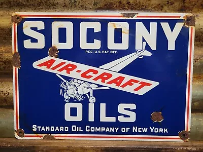 Vintage Standard Oil Co Porcelain Sign Socony Airplane Aviation Fuel Engine Lube • $173.92