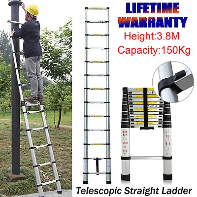 12.5ft/3.8M Extension Ladder Multi Purpose Aluminum Telescoping Ladder 330lbs • $77.20