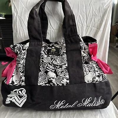 Vintage Y2K Metal Mulisha Purse Black Graphic Skull Logo Canvas Shoulder Pink • $38