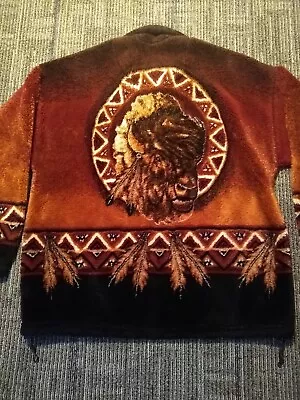 VINTAGE BEAR RIDGE OUTFITTERS Bison Native American FLEECE JACKET Medium USA • $49.99
