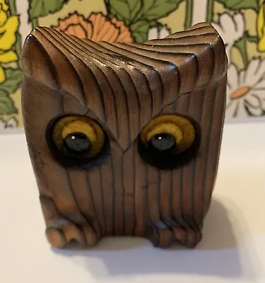 Vintage Mid Century Modern Hand Carved Wooden Owl Figurine 3 1/2” Tall • $12