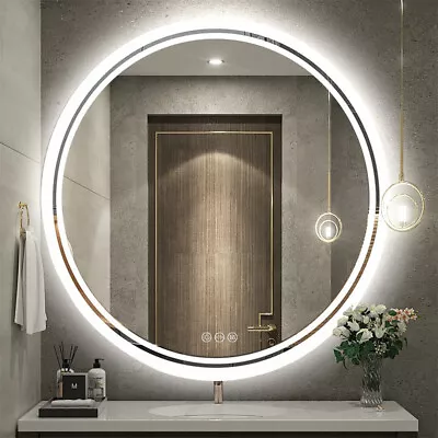 32in Round Lighted Mirror LED Bathroom Vanity Wall Mounted Mirror Touch Anti-Fog • $136.90