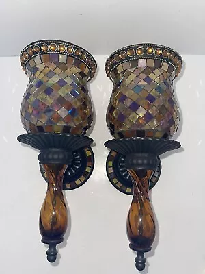 Partylite Global Fusion Mosaic Peglight Wall Sconces Pair Excellent Condition • $99