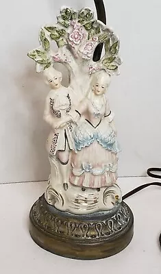 Vintage Porcelain Victorian Couple Lamp Boudoir Metal Base Fancy Finial  • $39.99