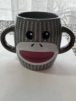 Gray Sock Puppet Monkey Galerie Ceramic Coffee Gift Mug 16 Oz Double Handle • £5.78