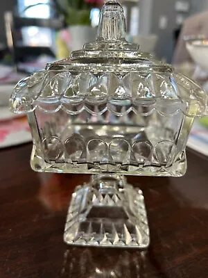 Vintage Jeanette Glass Wedding Cake Box Pedestal Covered Candy Dish • $14.99