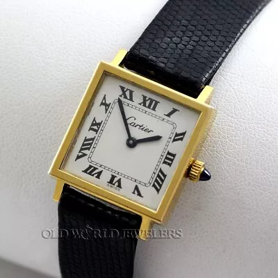 Cartier Vintage Lady's Square Tank Ref 1306 White Roman Dial 18K Gold Plated 80s • $1500