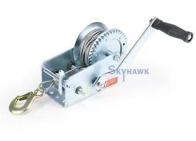 1 Ton 2000lb Boat Winch 10m Steel Cable 2-Speed 8:1 4:1 Gear Hand Crank Towing • $36.99