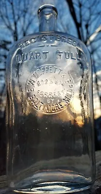 1890's  Quart Full  *Rare Variation*Strap Sided*Saddle Flask*Baltimore MD Bottle • $155