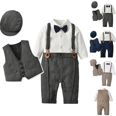 2PCS Toddler Baby Boys Wedding Formal Tuxedo Suit Coat+Pant+Hat Gift Outfits Set • £15.09