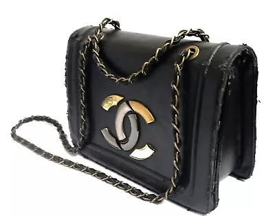 Coco Chanel Paris 1950 Antico Chain Flap Bag Lambskin Black Leather Metal C Logo • $35