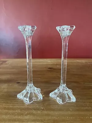 Vintage Mikasa Lead Crystal PETALS Taper 9 Candlesticks Candle Holders Set Of 2 • $10