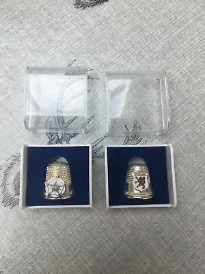 Two Collectable Metal Thimbles English Rose And Scottish Plaque In Cases (New) • £2.50