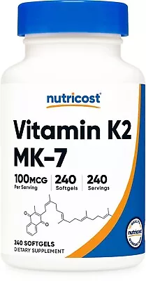 Nutricost Vitamin K2 MK-7 100 Mcg 240 Softgels - Non GMO MK7 And Gluten Free • $15.97