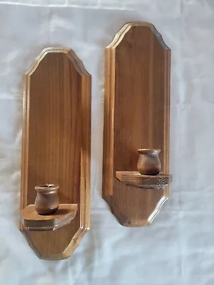 2 Vintage Wooden Wall Sconces Candle Holders Candelabras Candlesticks • £15.37