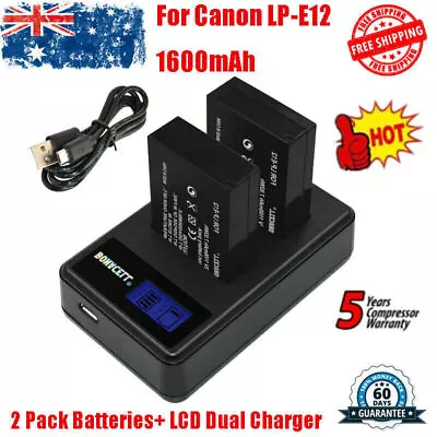 2x 1600mAh LP-E12 Battery + USB Dual Charger For Canon M50 M100 100D SL1 EOS M10 • $28.99