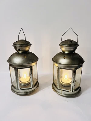$25 • Buy IKEA Silver Lantern Tealight Candle Holder Barn Star Glass Covered Set Of 2