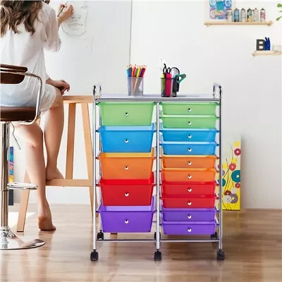 15 Drawer Rolling Storage Cart Bin Office School Tools Scrapbook Paper Organizer • $73.99