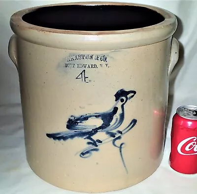 Antique Primitive #4 Haxstun & Co. Fort Edward Ny Art Stoneware Blue Bird Crock • $595