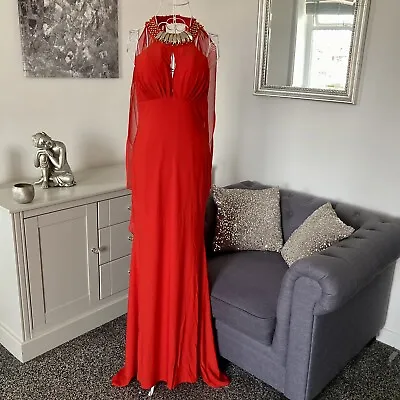 £30 • Buy BNWT Red Grecian Cape Prom Ball Formal Cocktail Occasion Maxi Dress M 10-12