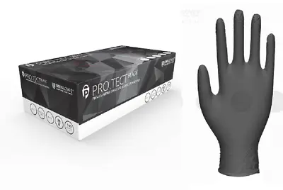 Unigloves Box 100 PRO TECT Black Heavy Duty Disposable Nitrile Gloves Mechanics • £11.98