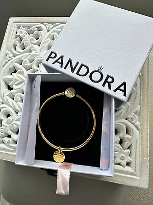 Gold Bracelet Pandora  Gold  Moments  Snake Chain With Gold Pandora Lucky Charm  • £32