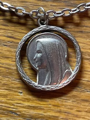 Silver Tone Virgin Mary Necklace  • $8