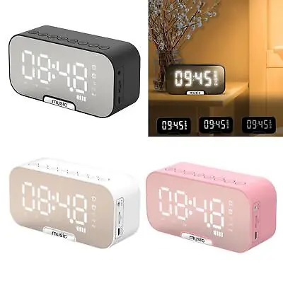 LED Mirror Digital Alarm Clock Portable Wireless Bluetooth Speakers MP3 FM Radio • £12.88